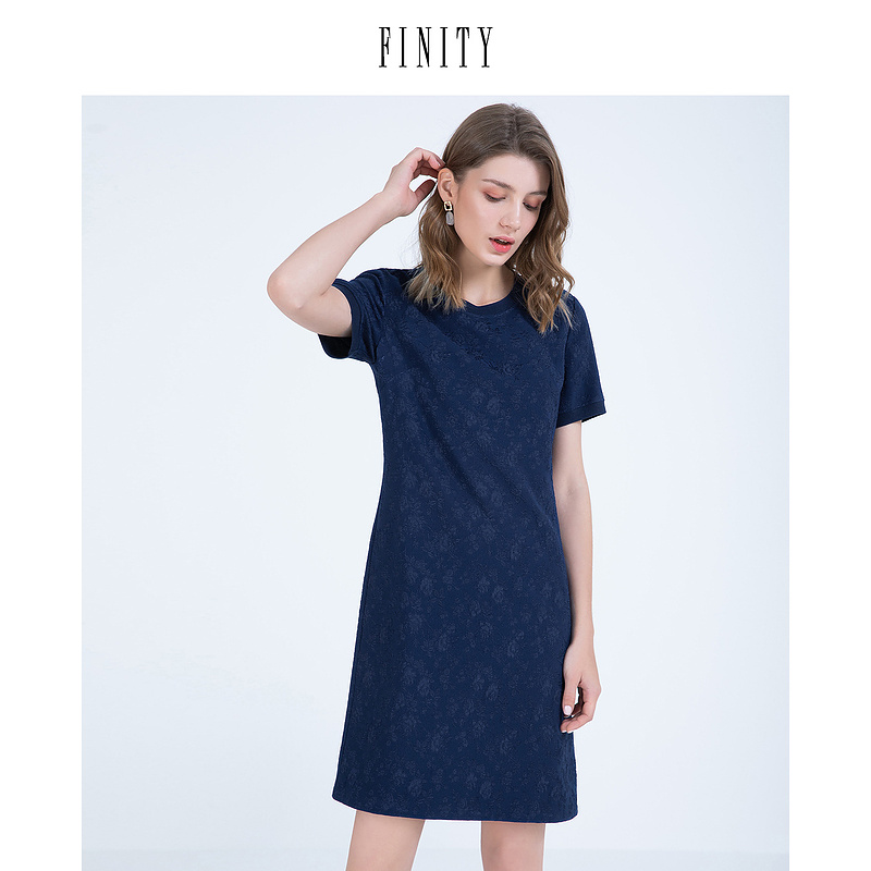 FINITY菲妮迪夏装法式复古连衣裙女气质休闲显瘦中长款裙子女