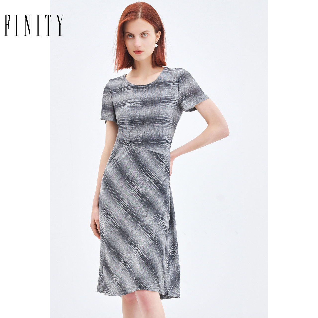 FINITY菲妮迪连衣裙女法式复古条纹时尚气质中长款裙子女