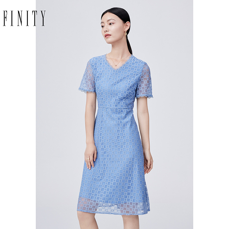 FINITY菲妮迪夏装优雅气质收腰显瘦仙女裙透气短袖连衣裙