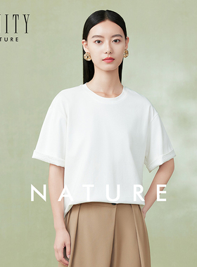 【NATURE系列】FINITY菲妮迪T恤2024夏季白色提花圆领上衣女