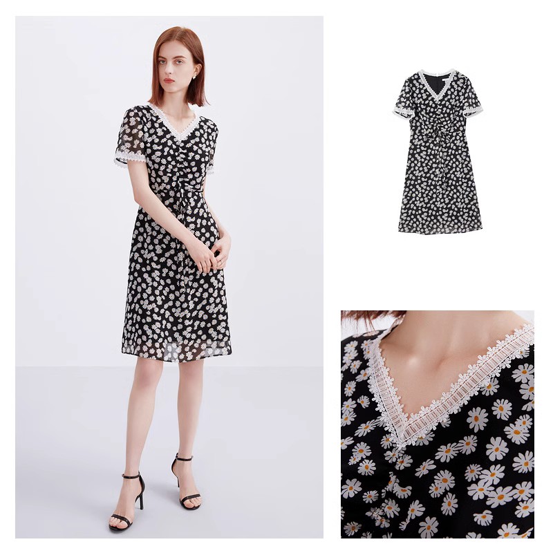 FINITY菲妮迪法式复古连衣裙小香风印花中长款裙子