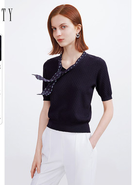 FINITY菲妮迪黑色针织衫夏季气质高端大牌高级感修身打底衫女