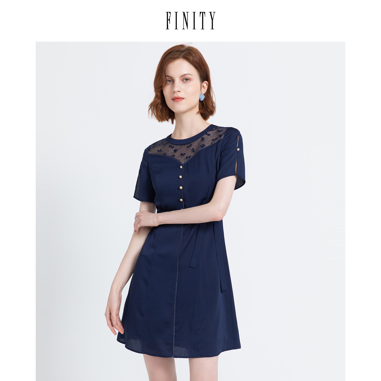 FINITY菲妮迪夏装舒适宽松系带连衣裙女显瘦设计感中长款裙子