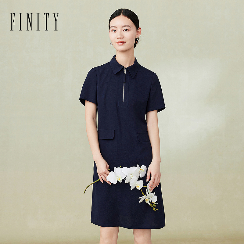 菲妮迪衬衫领连衣裙品牌2024年夏季新品时尚休闲短袖polo裙子女