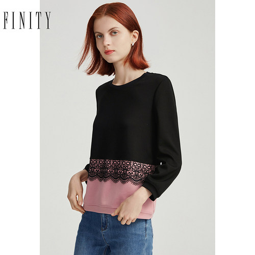 FINITY卫衣2024年秋季拼接设计感简约气质圆领显瘦长袖上衣女