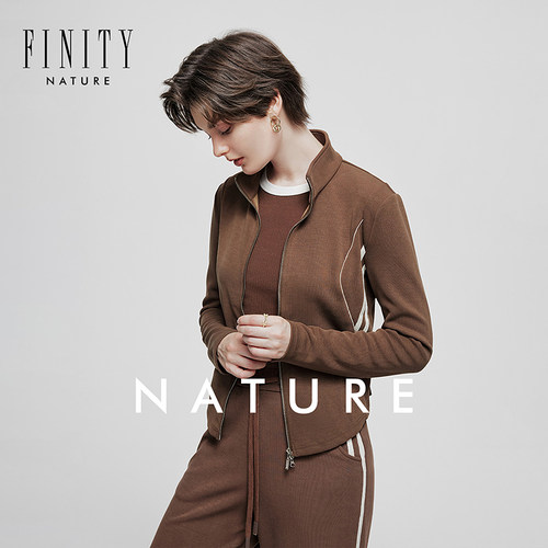 【NATURE】立领短外套菲妮迪2024秋冬修身短款休闲拉链卫衣外套女