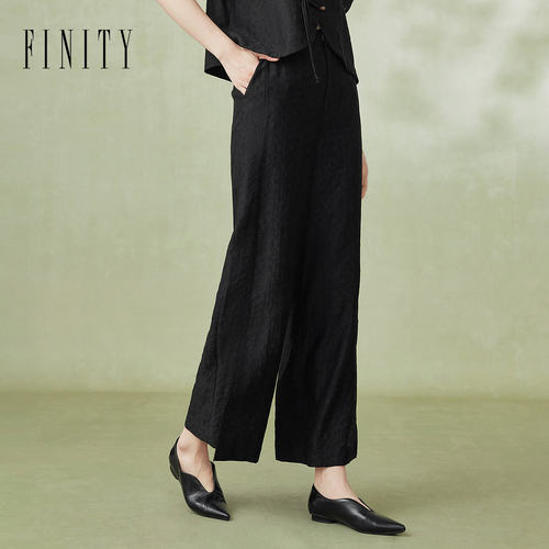 FINITY菲妮迪品牌休闲裤2024夏季高腰直筒提花宽松百搭阔腿长裤女