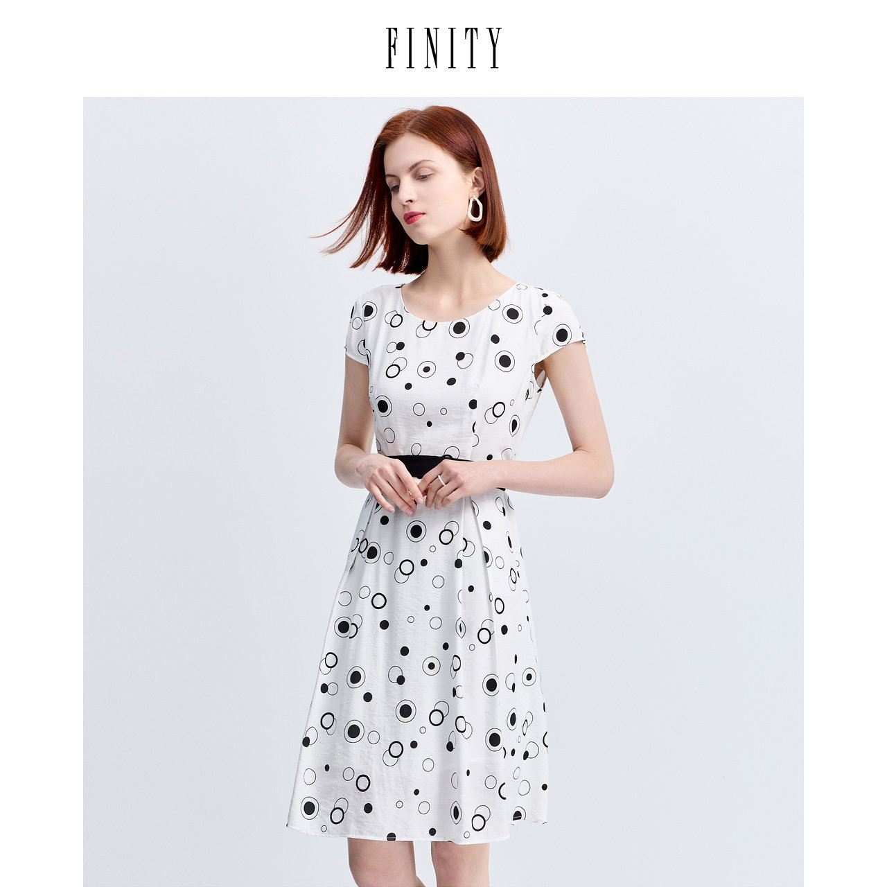 FINITY菲妮迪夏装印花连衣裙女宽松小众气质休闲中长款裙子女