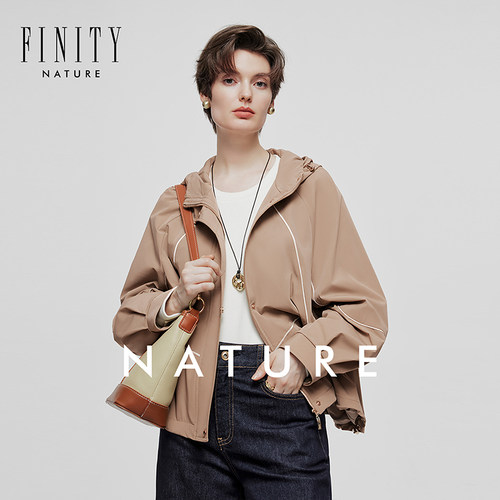 【NATURE】短款连帽风衣菲妮迪2024年秋冬短外套设计感拉链上衣女