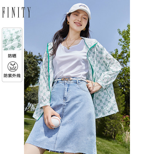 菲妮迪女装防晒服2024夏季时尚印花收腰气质轻薄短外套上衣女