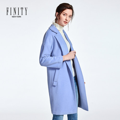 finity无扣中长款毛呢外套