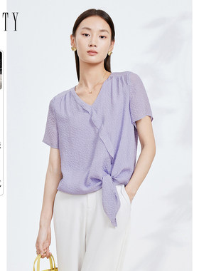 【100%桑蚕丝】FINITY菲妮迪真丝上装夏季设计感宽松短袖上衣女