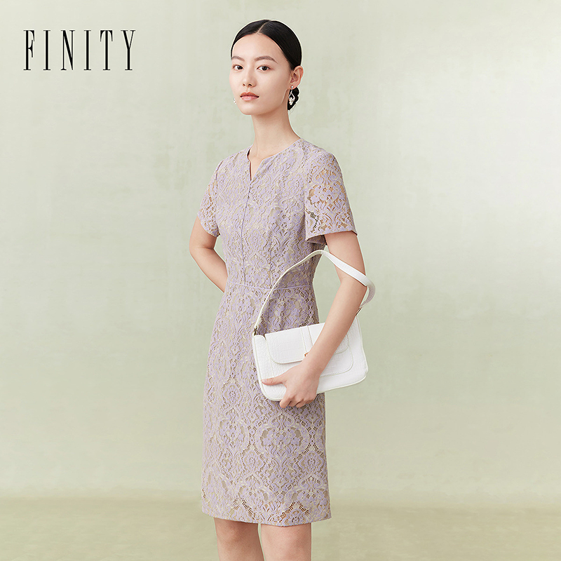 FINITY菲妮迪春夏短袖时尚气质连衣裙收腰裙子女显瘦显高