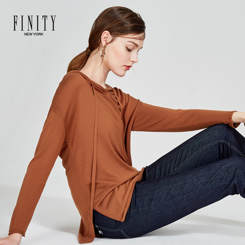 特价 菲妮迪/finity专柜正品 春款套头连帽上衣薄款宽松针织衫女