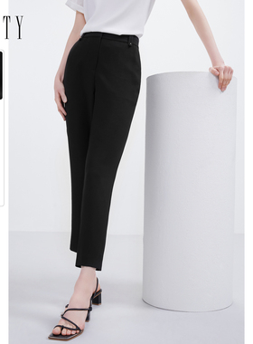 FINITY黑色休闲裤2024秋季高腰仿醋酸垂感显瘦减龄西装裤子女