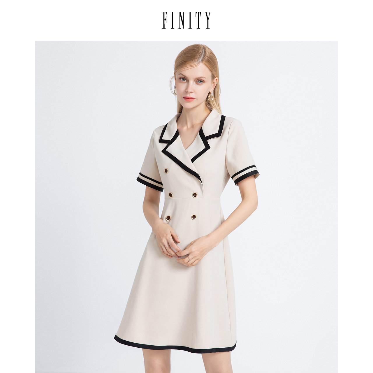 FINITY菲妮迪夏装时尚法式茶歇连衣裙洋气女神范收腰显瘦裙子