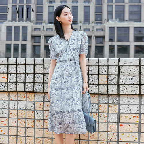 【新中式】FINITY菲妮迪连衣裙2024夏季新品设计感淡雅印花裙子女