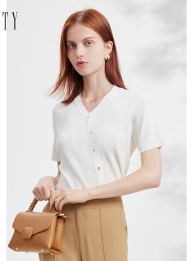 FINITY菲妮迪针织衫夏季白色不规则设计感时尚简约针织开衫上衣