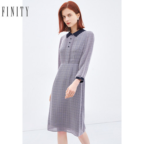 FINITY2024秋季连衣裙印花法式高级温柔气质长袖中长款裙子女