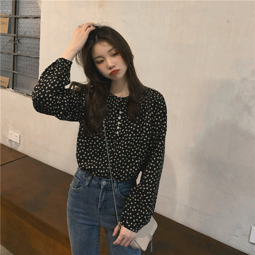 Real price ~ Korean spring ins small fresh love printed sweet shirt~