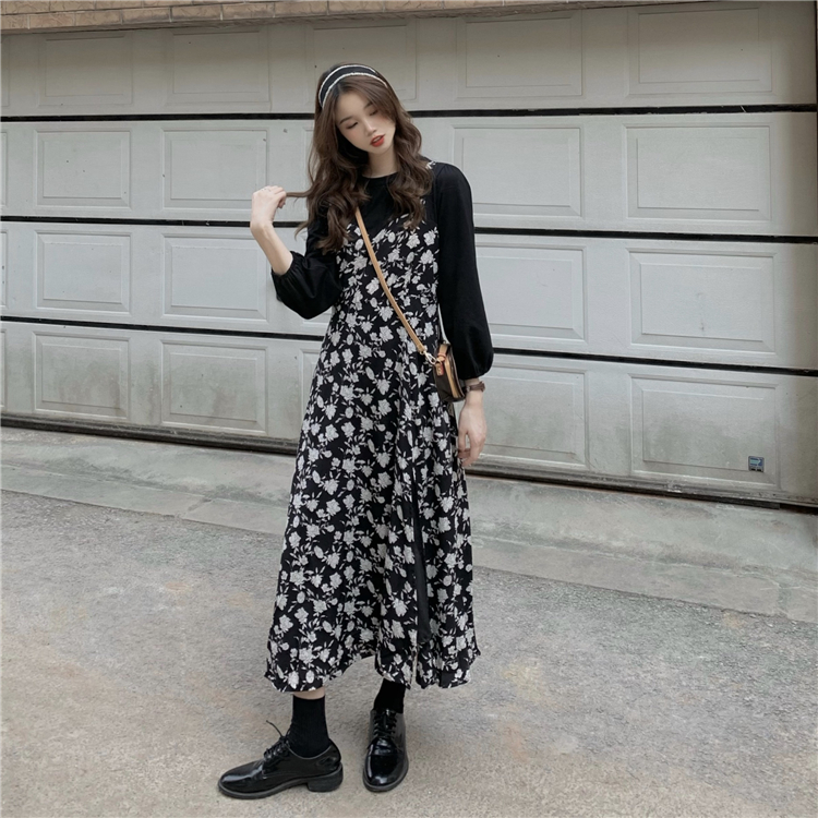 Real price ~ French retro early spring Hepburn two piece patchwork Floral Dress~