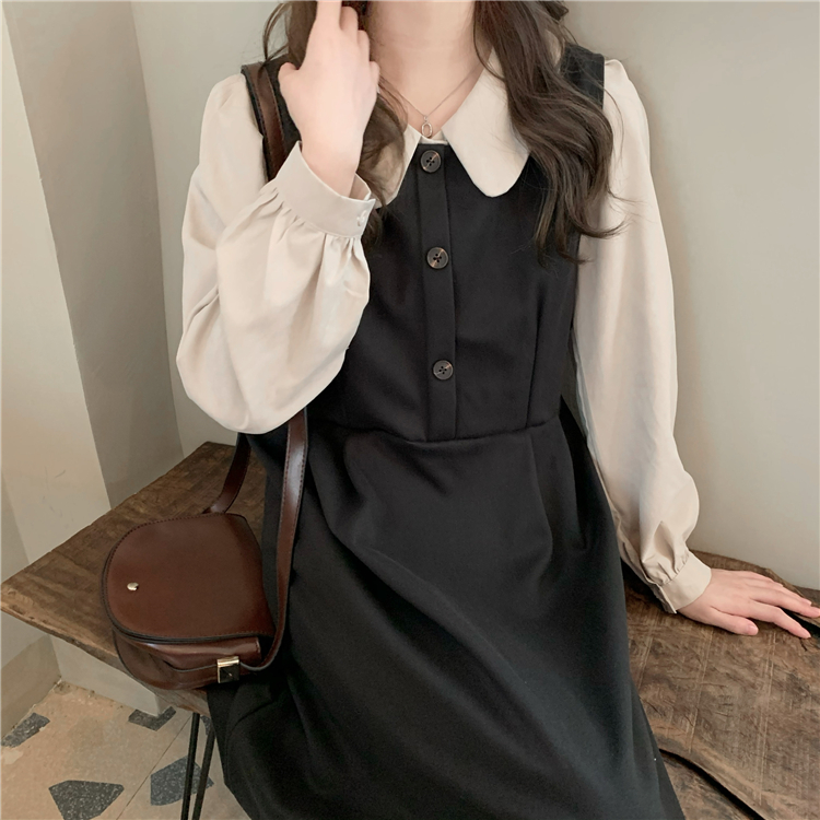 Real price ~ Korean version of autumn and winter baby collar shirt + woolen vest dress~