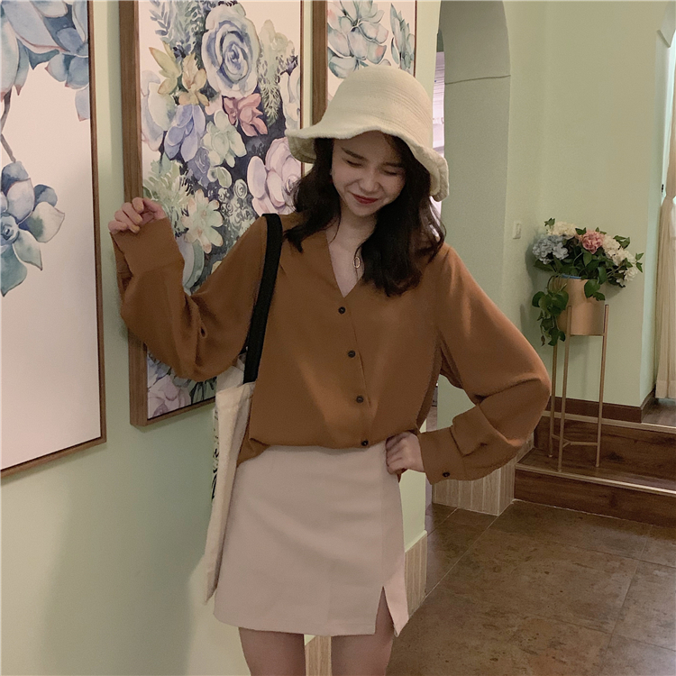 Real Price ~Early Autumn Korean V-collar Single-row Button Shirts~