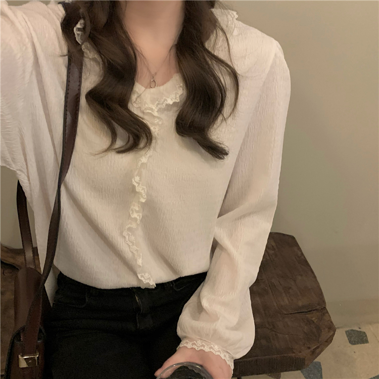 Real price ~ Korean version ins texture sweet lace stitching Long Sleeve Shirt~