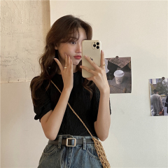 Real price ~ Korean 2021 summer new versatile texture round neck bubble sleeve T-shirt~