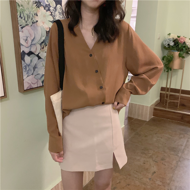 Real photo real price Korean collar solid color single breasted shirt has been tested