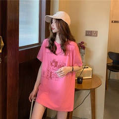 實拍實價~韓版ins小眾粉色前後印花t恤~
