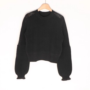 时髦高腰百搭镂空100羊毛衫外套女秋冬短款厚实针织毛衣外套上衣