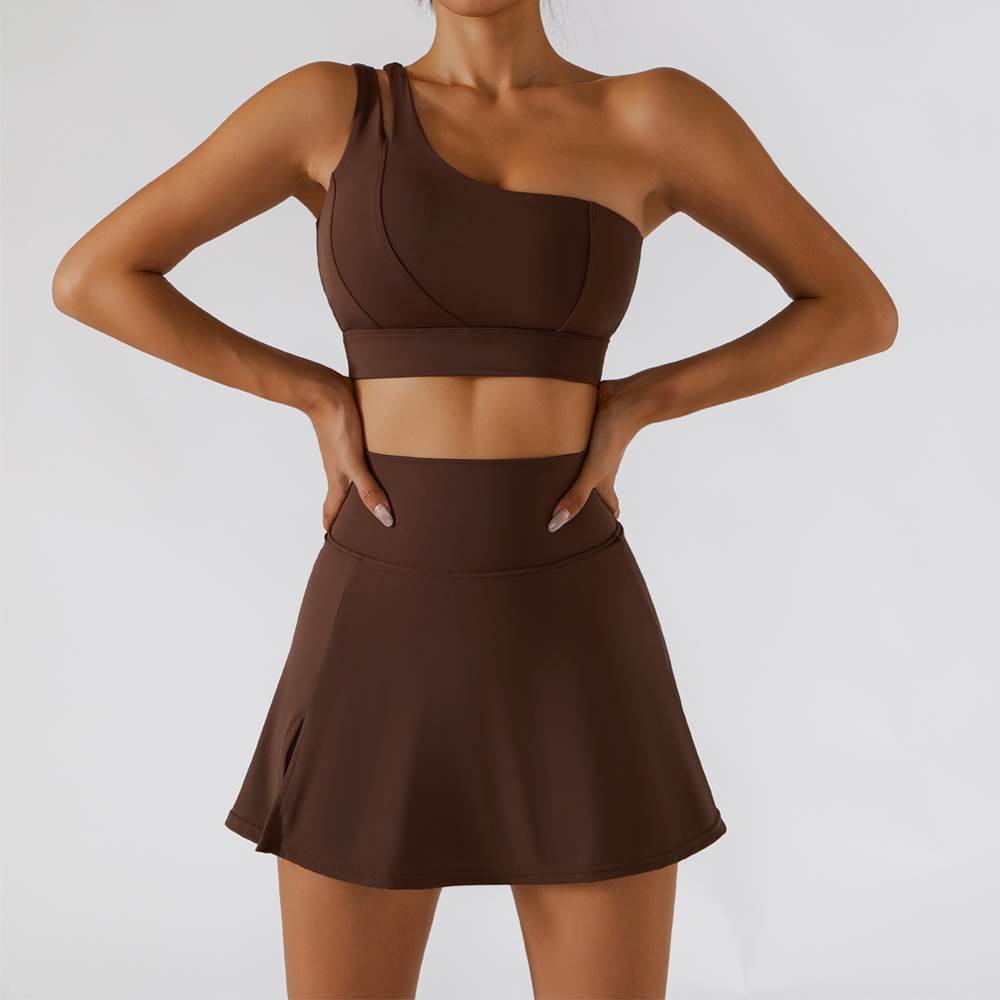 单肩健身套装夏防震聚拢文胸撸铁短裙Golf suit Sports Bra Skirt