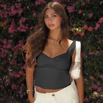 气质方领平口抹胸吊带开衩露