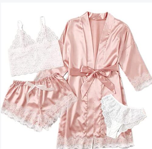 Women's Lace Pajamas 4 Pieces Set Nightgown
