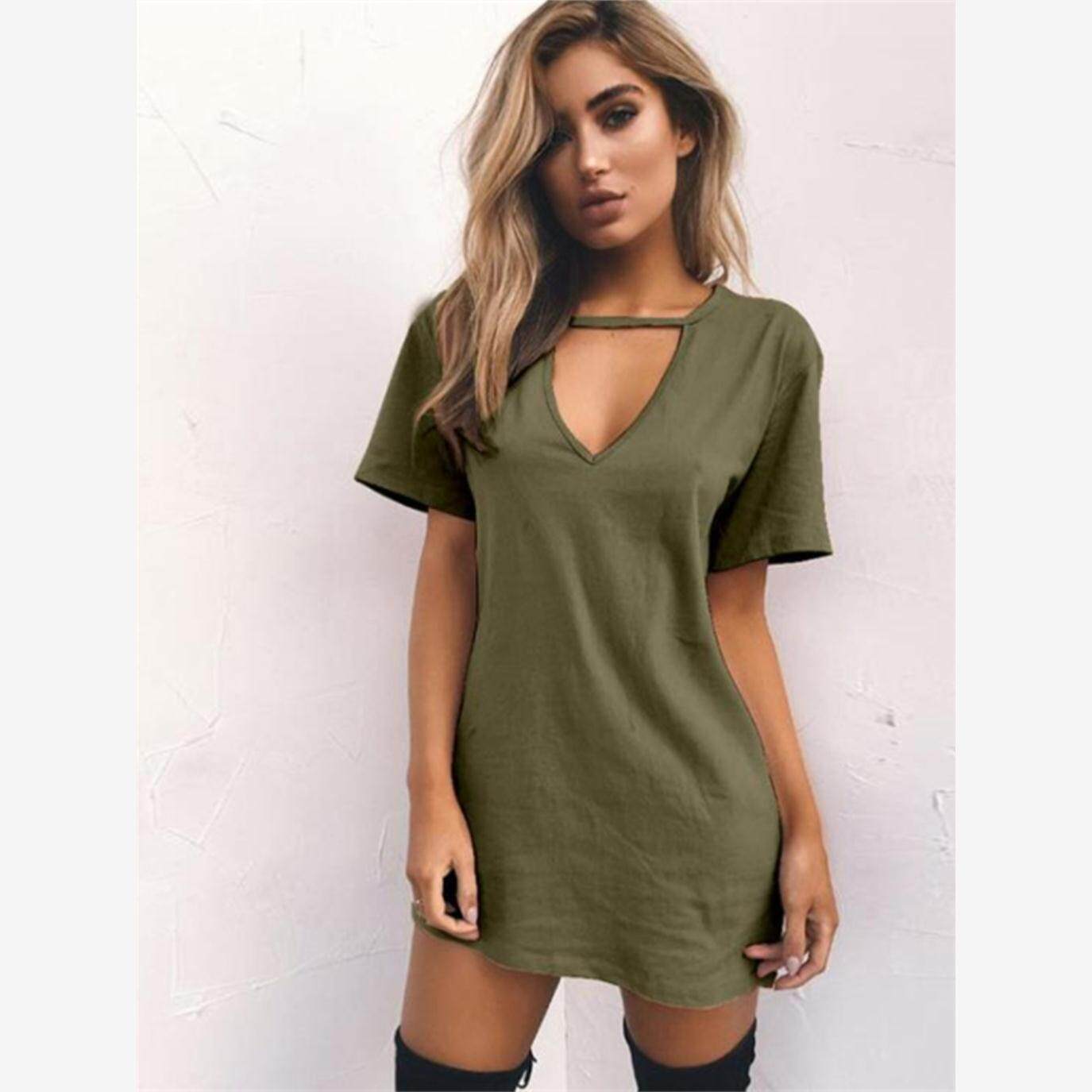 欧美时尚休闲短袖长款T恤上衣女 casual long t-shirt tee women