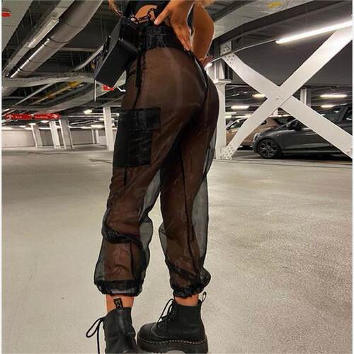 欧美性感网纱透视休闲裤女 штаны жен sexy pants women