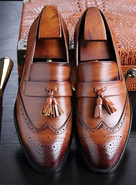 Big Size 37-48 Men Leather Loafers Tassel Brogue Dress Shoes