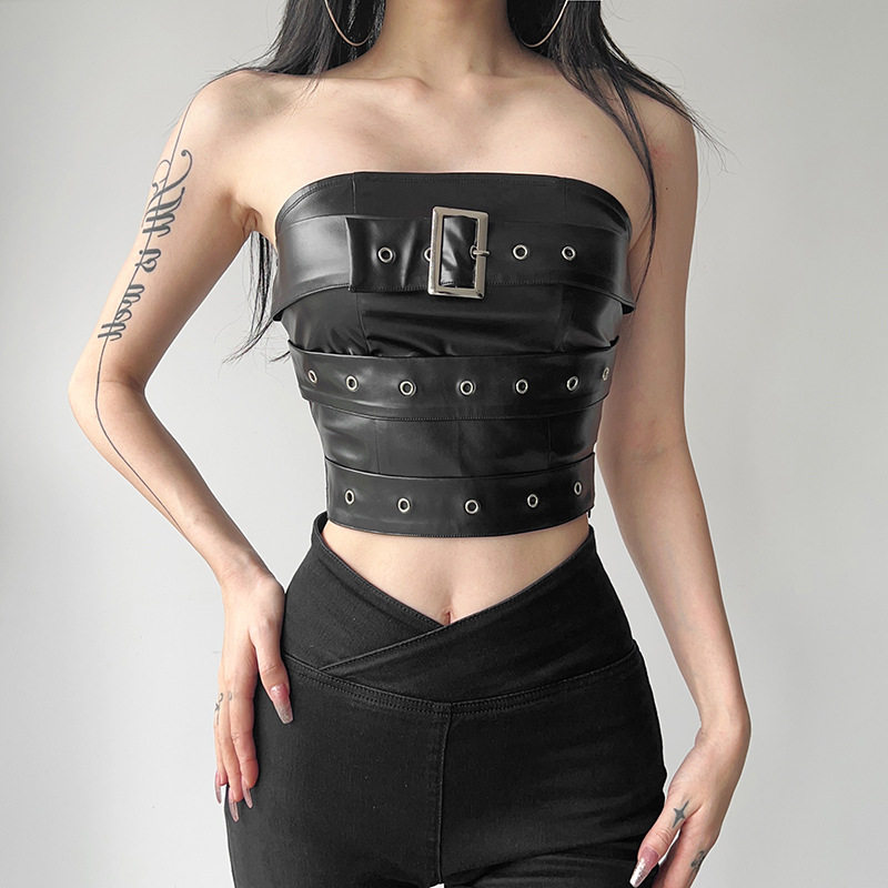 机能风PU皮抹胸背心女外
