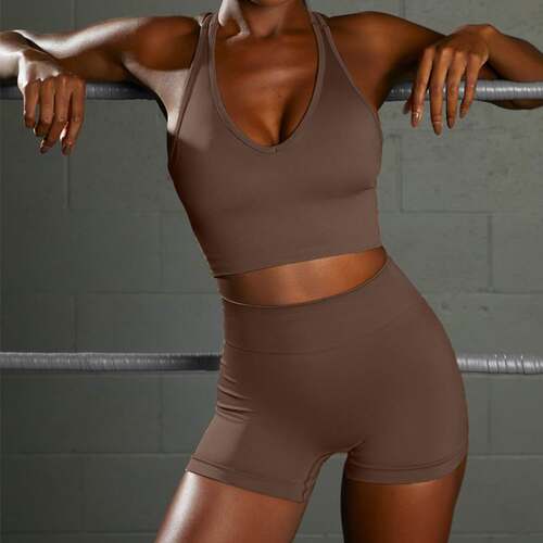 push up gym suit Women v neck Bra Shorts Seamless Yoga Sets