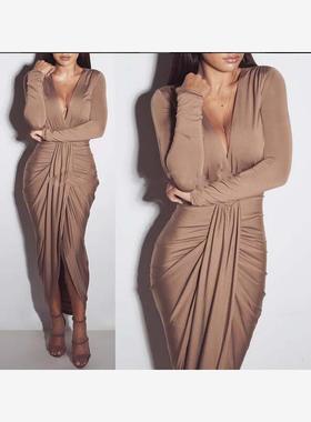 Euro sexy ladies Club Dress V-neck long sleeves dresses