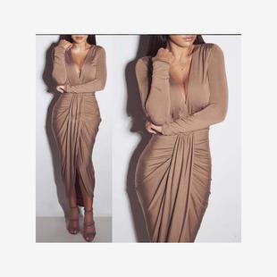 Euro sexy ladies Club Dress V-neck long sleeves dresses