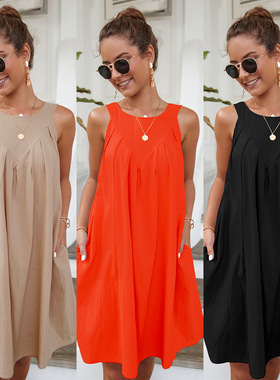 Leisure hanging neck dress pleating 休闲挂脖打褶连衣裙背心