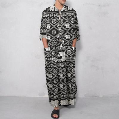 Printing clothes for Men Thobe Cotton Pockets Robe 长衬衫袍