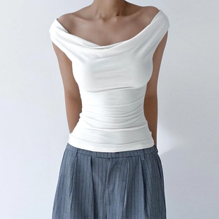 Ruched Women Off The Sleeveless Crop Shoulder Top