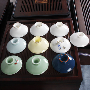 羊脂玉盖碗盖子白瓷描金盖碗单盖子三才盖碗茶碗茶杯盖子配盖陶瓷