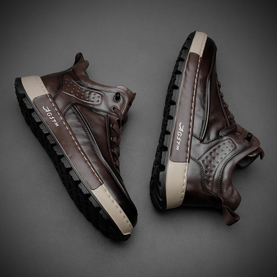 加绒男鞋真皮高帮鞋男款英伦中帮