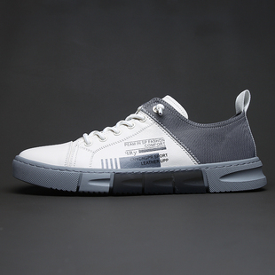 真皮透气小白鞋 英伦休闲板鞋 男百搭一脚蹬乐福鞋 懒人鞋 潮 韩版 秋季