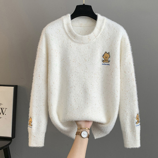 毛衣女秋冬2025新款学院风圆领宽松初中高中学生大童女孩加绒毛衫