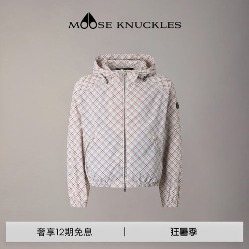 [早春新品]MOOSE KNUCKLES 女士格纹连帽轻薄小剪刀夹克外套